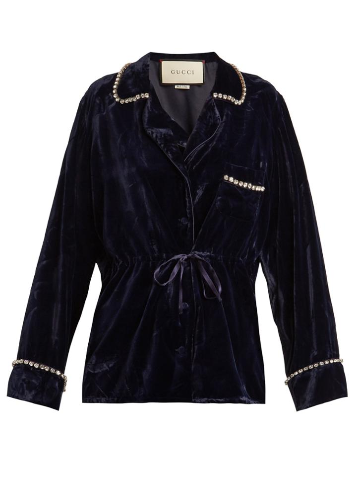 Gucci Crystal-embellished Velvet Pyjama Shirt