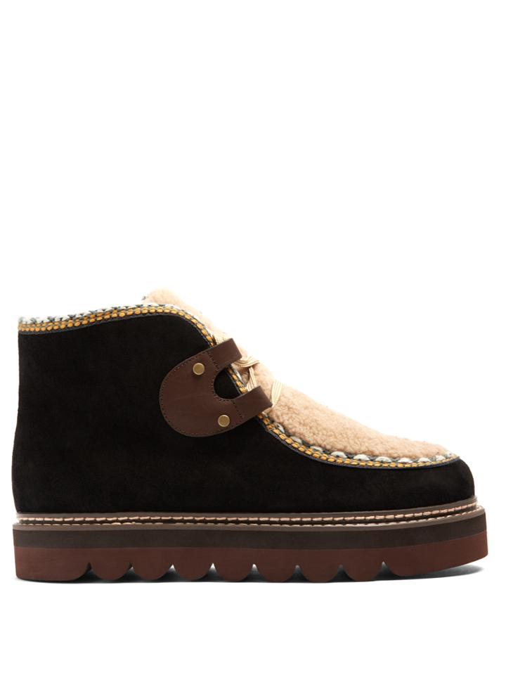 See By Chloé Claudia Shearling And Suede Ankle Boots