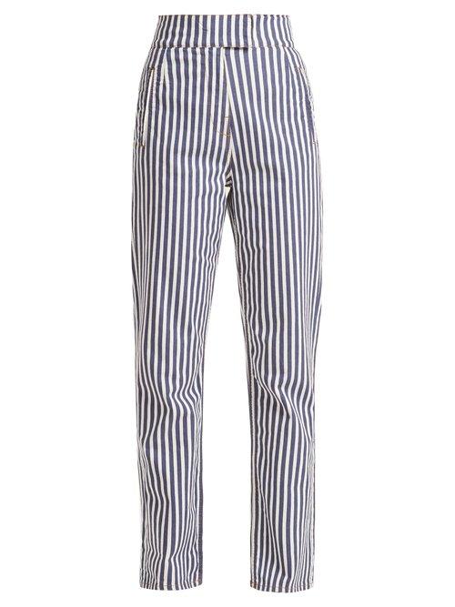 Matchesfashion.com Rockins - Striped High Rise Straight Leg Trousers - Womens - Blue Stripe