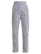 Matchesfashion.com Rockins - Striped High Rise Straight Leg Trousers - Womens - Blue Stripe
