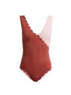 Matchesfashion.com Marysia - Canyon Point Scallop Edged Wrap Swimsuit - Womens - Dark Pink