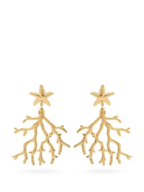 Matchesfashion.com Aurlie Bidermann - Cassis Coral-drop Clip Earrings - Womens - Gold