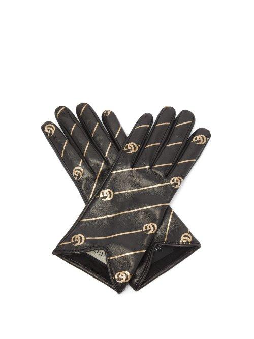 Matchesfashion.com Gucci - Printed Leather Gloves - Womens - Black