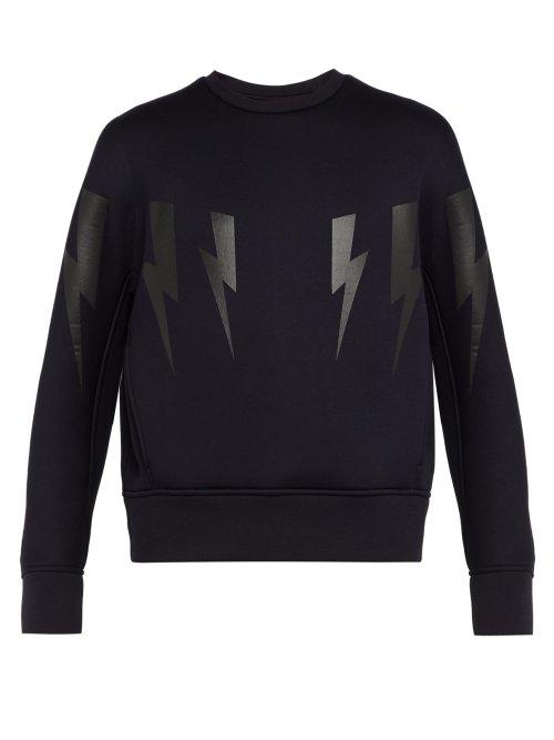 Matchesfashion.com Neil Barrett - Lightning Bolt Print Bonded Neoprene Sweatshirt - Mens - Navy Multi