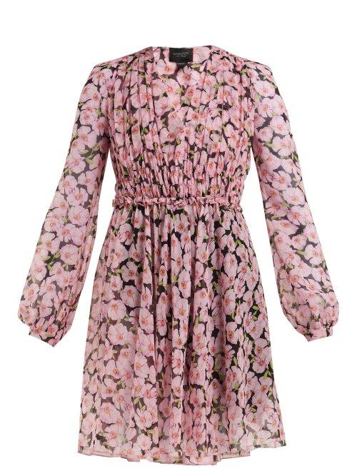 Matchesfashion.com Giambattista Valli - Floral Print Silk Chiffon Mini Dress - Womens - Black Multi