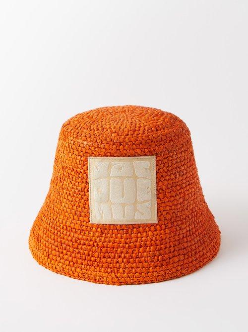 Jacquemus - Ficiu Logo-patch Raffia Bucket Hat - Womens - Orange
