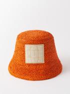 Jacquemus - Ficiu Logo-patch Raffia Bucket Hat - Womens - Orange
