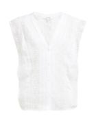 Matchesfashion.com Frame - Lace Panelled Ramie Blouse - Womens - White