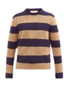 Matchesfashion.com Gucci - Gg-pointelle Striped Wool Sweater - Mens - Beige