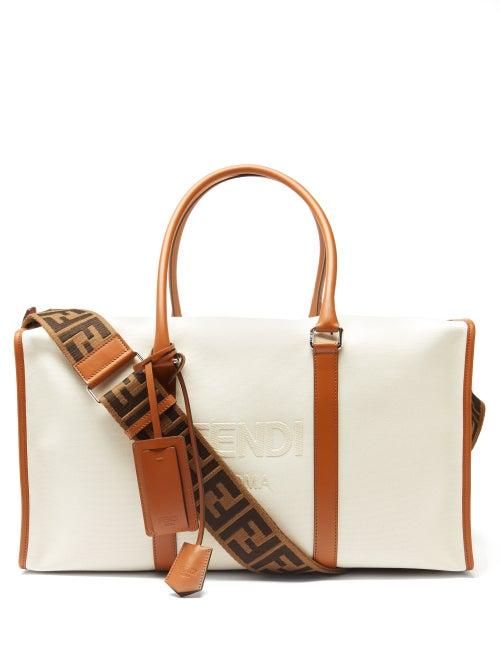 Mens Bags Fendi - Logo-flocked Canvas Holdall - Mens - White Multi