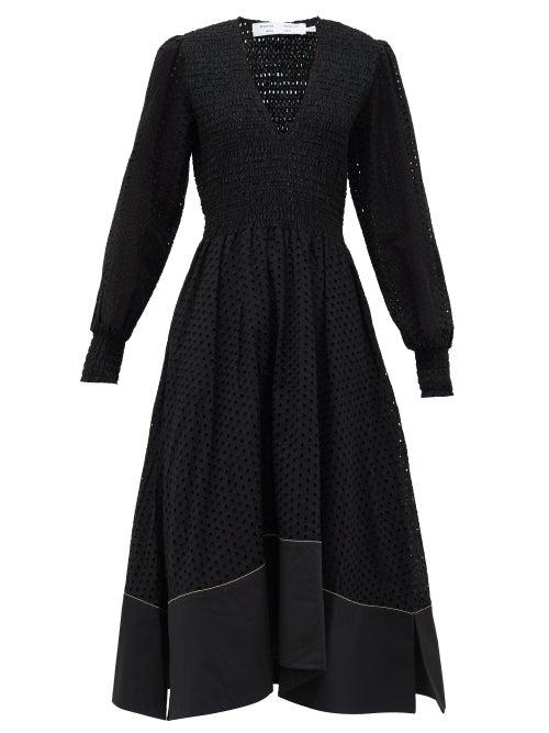 Matchesfashion.com Proenza Schouler White Label - Shirred Broderie-anglaise Cotton Midi Dress - Womens - Black