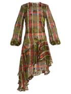 Matchesfashion.com Preen By Thornton Bregazzi - Natalie Checked Silk Blend Devor Dress - Womens - Khaki Multi