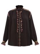 Etro - Riverside Embroidered Twill Blouse - Womens - Black
