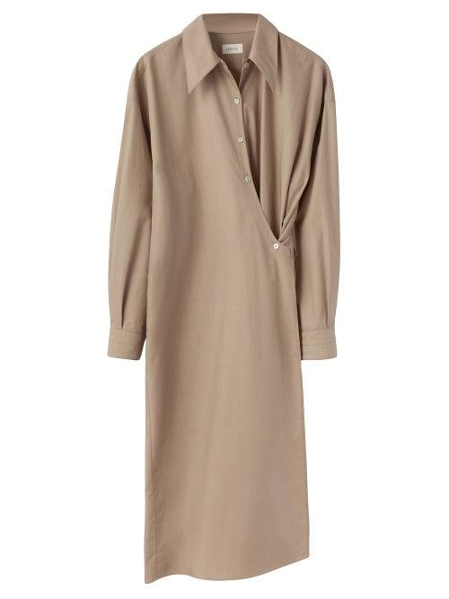 Lemaire - Asymmetric Poplin Shirt Dress - Womens - Dark Beige