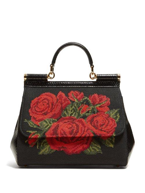 Matchesfashion.com Dolce & Gabbana - Sicily Ayers & Stitched Roses Cross Body Bag - Womens - Black Multi