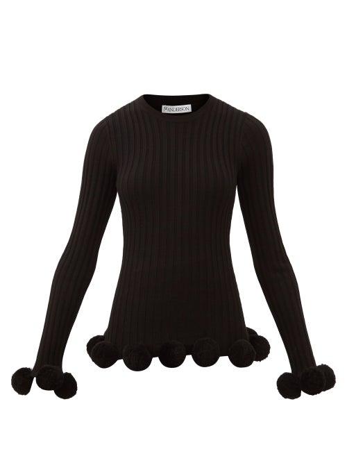 Matchesfashion.com Jw Anderson - Pompom-embellished Ribbed-wool Sweater - Womens - Black