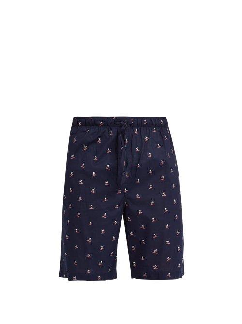 Matchesfashion.com Derek Rose - Nelson Surfer Print Cotton Pyjama Shorts - Mens - Navy