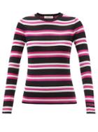 Valentino - Round-neck Striped Knitted Top - Womens - Pink Stripe