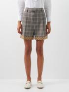 Gucci - Check And Gg-jacquard Linen-blend Shorts - Womens - Grey Multi