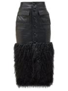Matchesfashion.com Saint Laurent - Faux Fur Trim Leather Skirt - Womens - Black