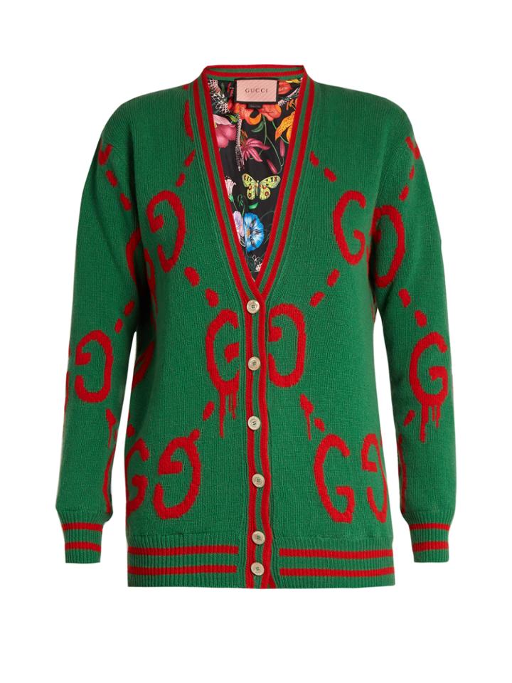 Gucci Gg Wool And Printed-silk Reversible Cardigan