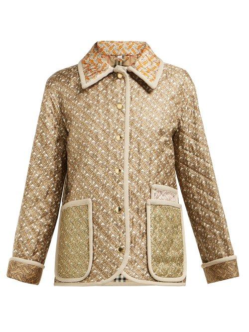 Matchesfashion.com Burberry - Monogram Print Single Breasted Quilted Silk Jacket - Womens - Beige Multi