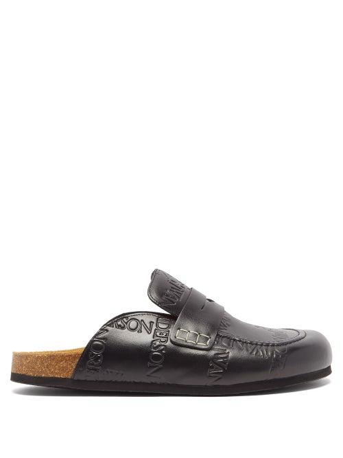 Jw Anderson - Logo-debossed Leather Backless Loafers - Mens - Black