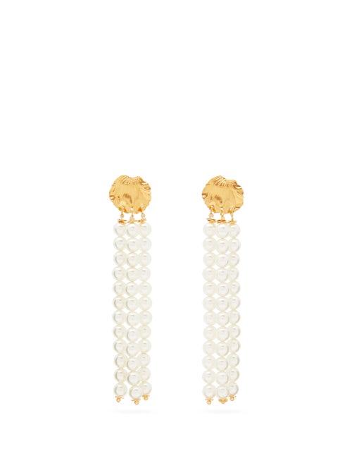Matchesfashion.com Elise Tsikis - Madera Faux Pearl Tassel Gold-plated Earrings - Womens - Pearl