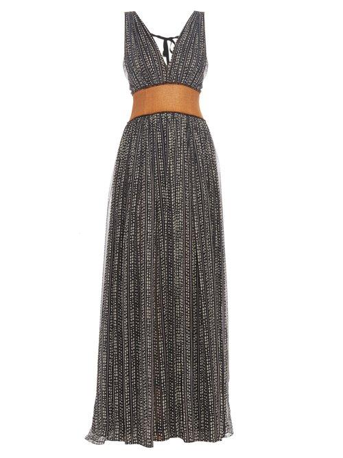 Matchesfashion.com Sophie Theallet - Silk Chiffon Raffia Waistband Gown - Womens - Black Multi