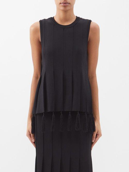Wales Bonner - Poet Tassel-hem Pleated Sleeveless Top - Womens - Black