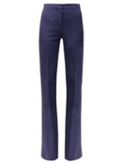 Matchesfashion.com Alexander Mcqueen - Satin Trimmed Flared Wool Trousers - Womens - Dark Blue