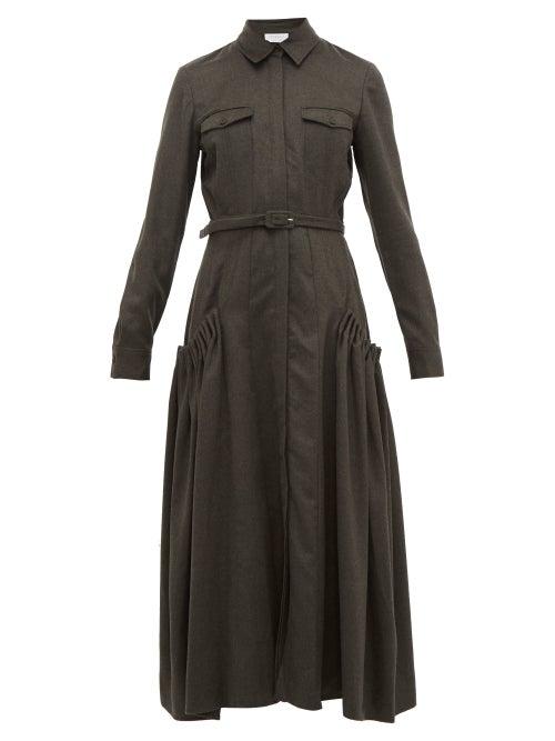 Matchesfashion.com Gabriela Hearst - Woodward Ruched Pocket Cashmere Twill Shirtdress - Womens - Khaki