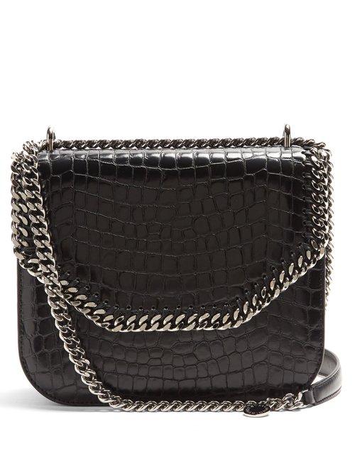 Matchesfashion.com Stella Mccartney - Falabella Box Crocodile Effect Cross Body Bag - Womens - Black