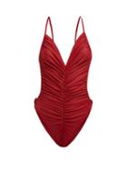 Matchesfashion.com Norma Kamali - Butterfly Mio Ruched Swimsuit - Womens - Red