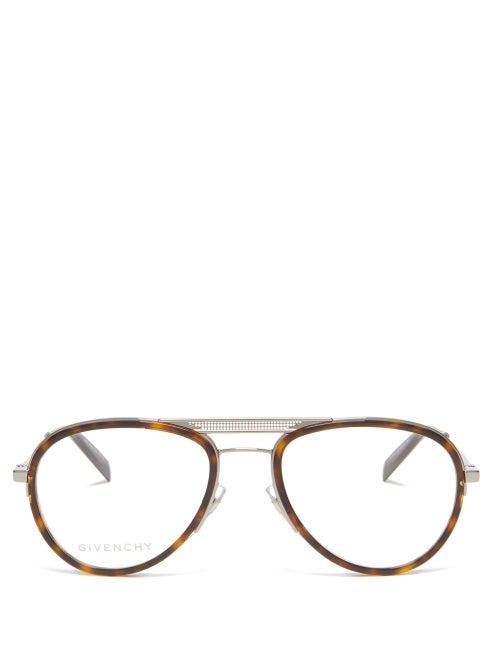 Matchesfashion.com Givenchy - Gv 0125 Aviator Acetate And Metal Glasses - Mens - Dark Brown