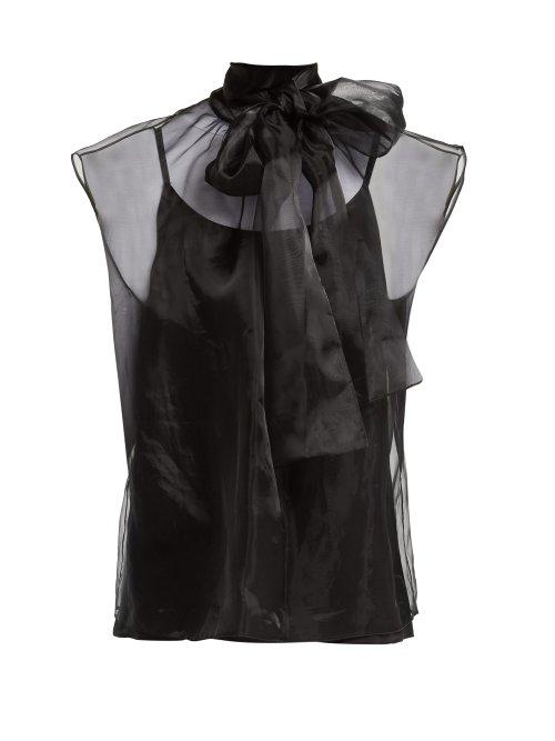 Matchesfashion.com Prada - Tie Neck Organza Top - Womens - Black