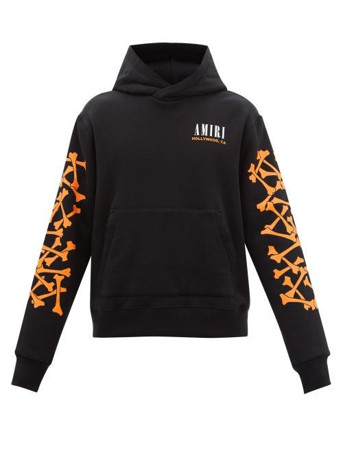 Amiri - Bone-print Cotton-jersey Hooded Sweatshirt - Mens - Black Orange