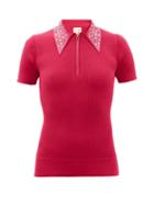 Matchesfashion.com Joostricot - Crystal-collar Cotton-blend Peachskin Polo Shirt - Womens - Pink