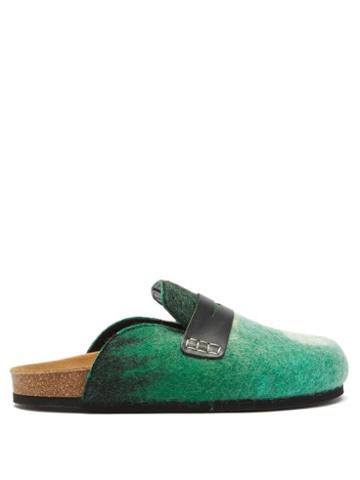 Jw Anderson - Landscape Felted-wool Backless Penny Loafers - Womens - Green Multi