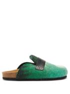 Jw Anderson - Landscape Felted-wool Backless Penny Loafers - Womens - Green Multi