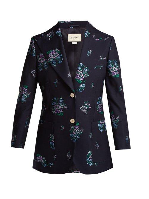 Matchesfashion.com Gucci - Floral Jacquard Jacket - Womens - Dark Blue