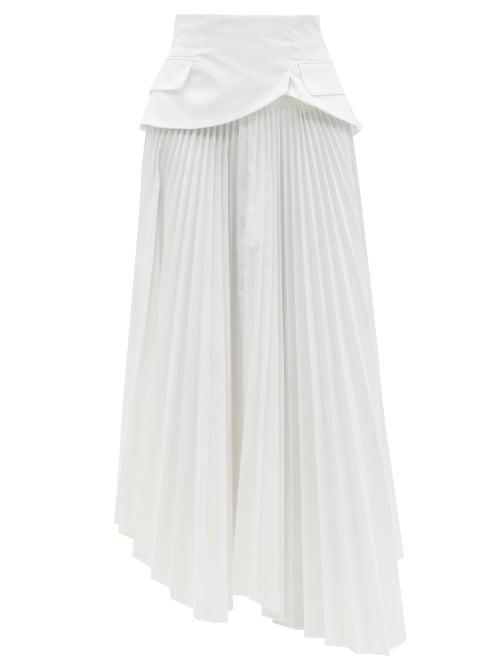 Matchesfashion.com A.w.a.k.e. Mode - Basque Pleated-twill Asymmetric Midi Skirt - Womens - White