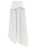Matchesfashion.com A.w.a.k.e. Mode - Basque Pleated-twill Asymmetric Midi Skirt - Womens - White
