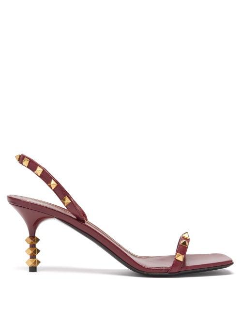 Matchesfashion.com Valentino Garavani - Rockstud Square-toe Leather Slingback Sandals - Womens - Burgundy