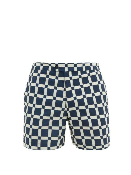 Matchesfashion.com Odyssee - Maure Checked Swim Shorts - Mens - Navy Multi