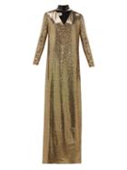 Matchesfashion.com Gucci - Leather-choker Chainmail Maxi Dress - Womens - Gold