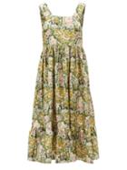 Matchesfashion.com Shrimps - Sylvia Square-neck Floral Silk-faille Dress - Womens - Green Print