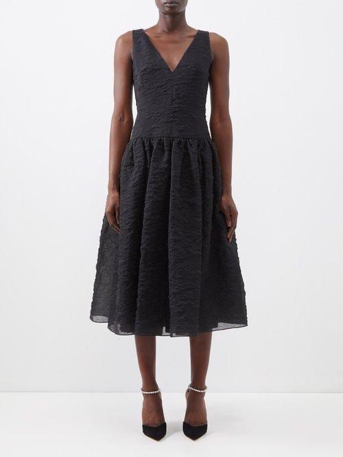 Erdem - Miranda V-neck Organza-cloqu Dress - Womens - Black