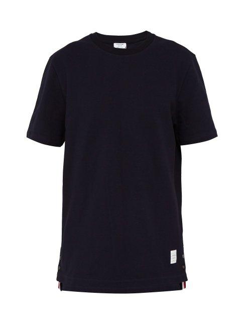 Matchesfashion.com Thom Browne - Tri Stripe Cotton Piqu T Shirt - Mens - Navy