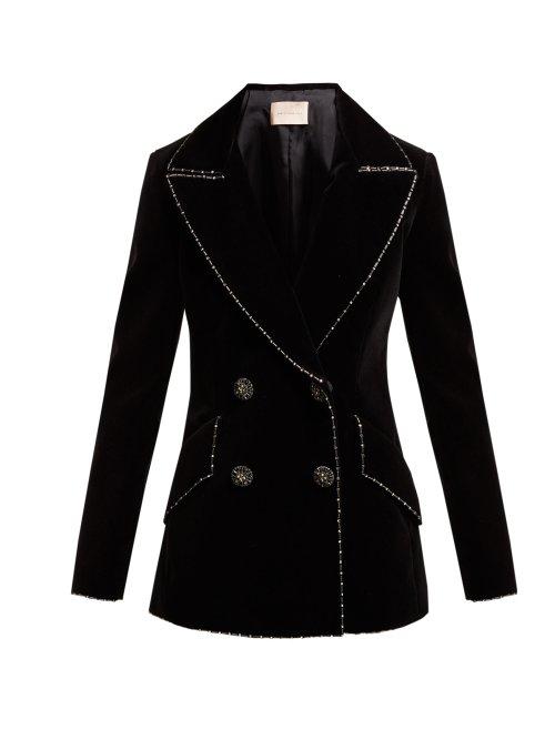 Matchesfashion.com Christopher Kane - Double Breasted Bead Embellished Velvet Blazer - Womens - Black